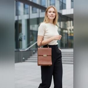 Rare VNT Cole Haan Long Rectangular Pebble Leather Satchel Bag 10x8 Quiet Luxury